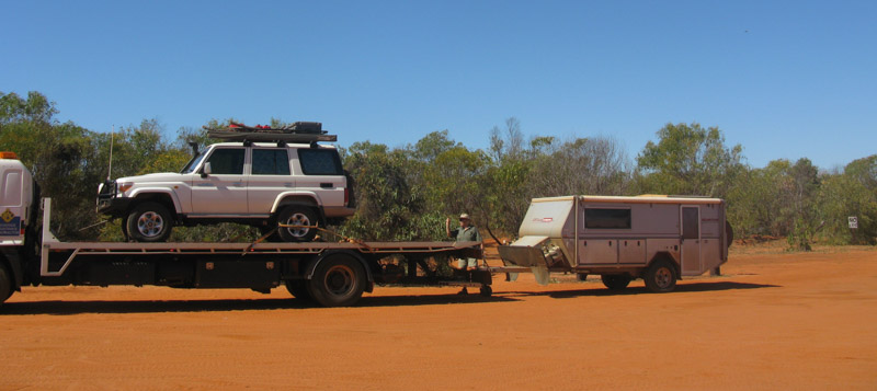 Car and Camper ready for the 250km trek on terrible road to Broome